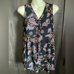 J. Jill Black Floral Sleeveless V-Neck Blouse